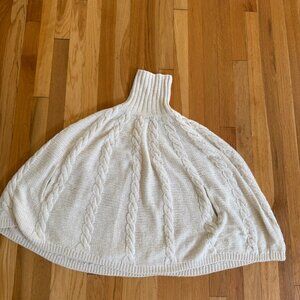 Ivory Cable Knit Poncho Sweater Turtleneck & Pockets S/M INC Alpaca Blend